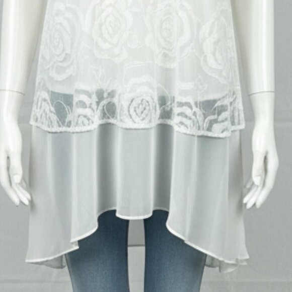 NWT Coco Bianco Lace Applique Rosette Tank Top Women’s L White Sheer Tunic - Picture 6 of 12